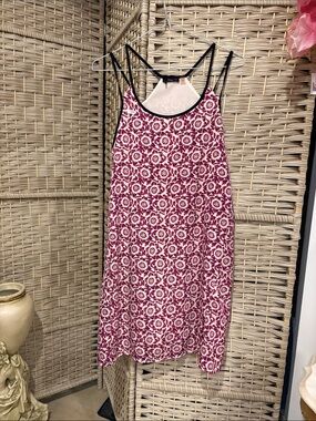 7003) DEX Pink Floral Slip Dress with Black Trim